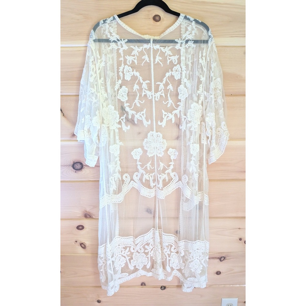 Embroidered Lace Duster M Boho Festival Ethereal Romantic Kimono Cardigan Breezy